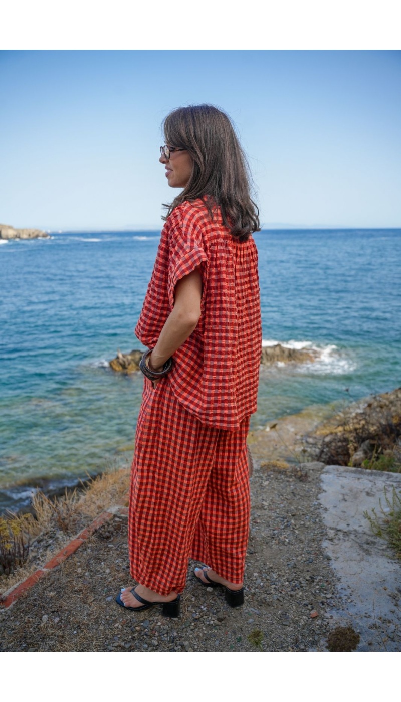 Pantalon Carreaux Orange SIENNE Noho - 5 | Accueil