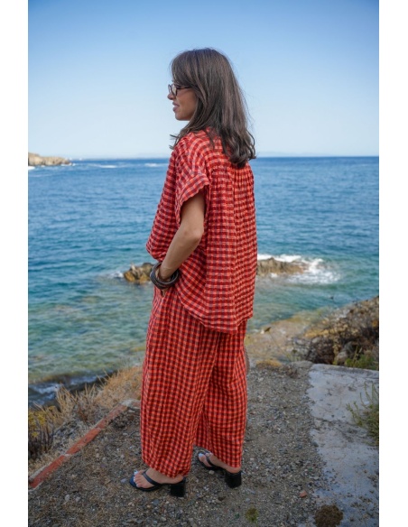 Pantalon Carreaux Orange SIENNE Noho - 5 | Accueil