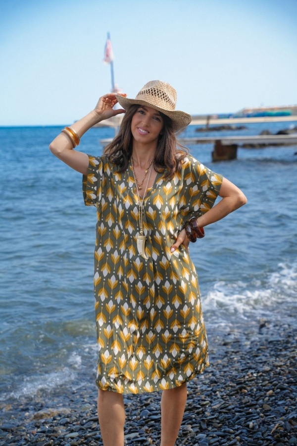 ROBES FEMME IMPRI KAKI E26 Noho - 1 | MULHERES