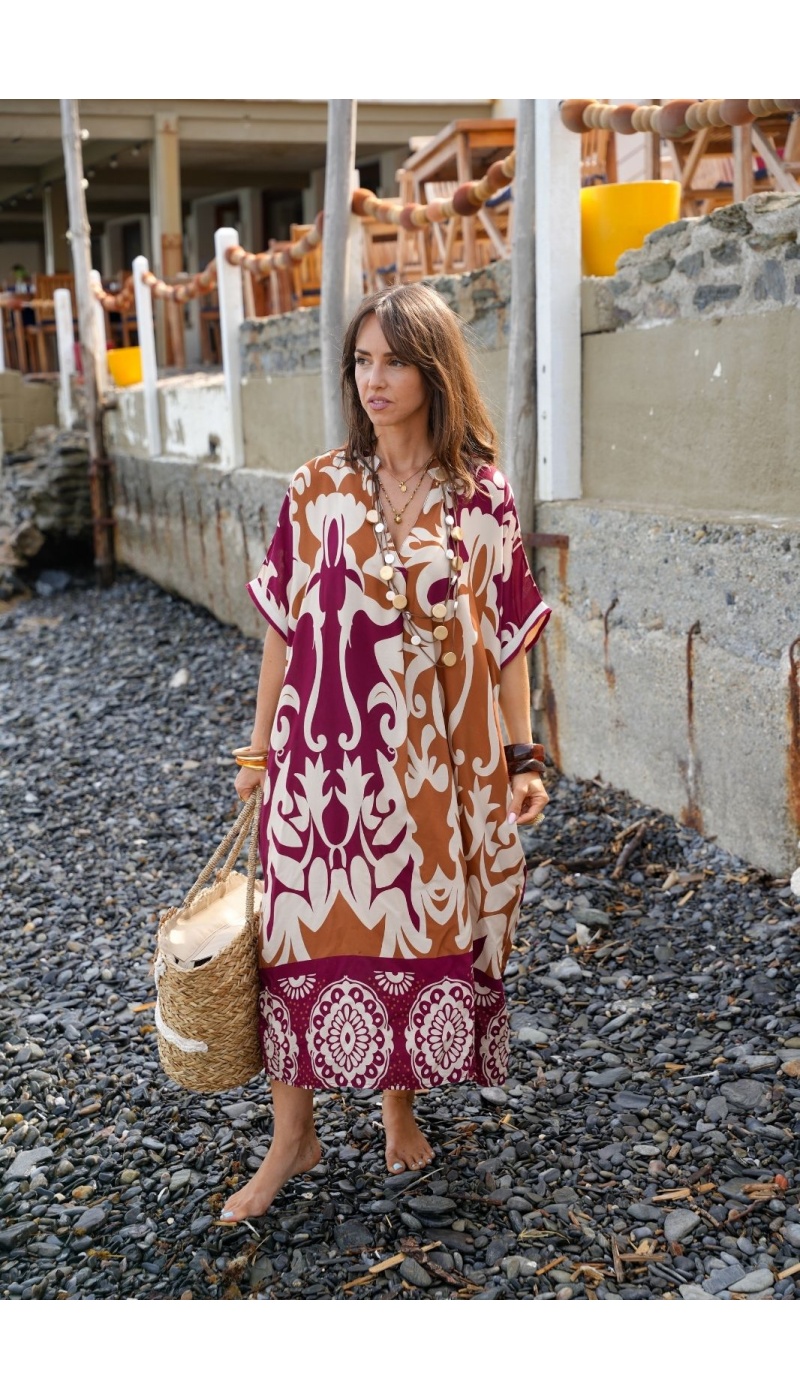 Vestido Longo Castanho Borgonha VAIANA Noho - 1 | Bem-vindo