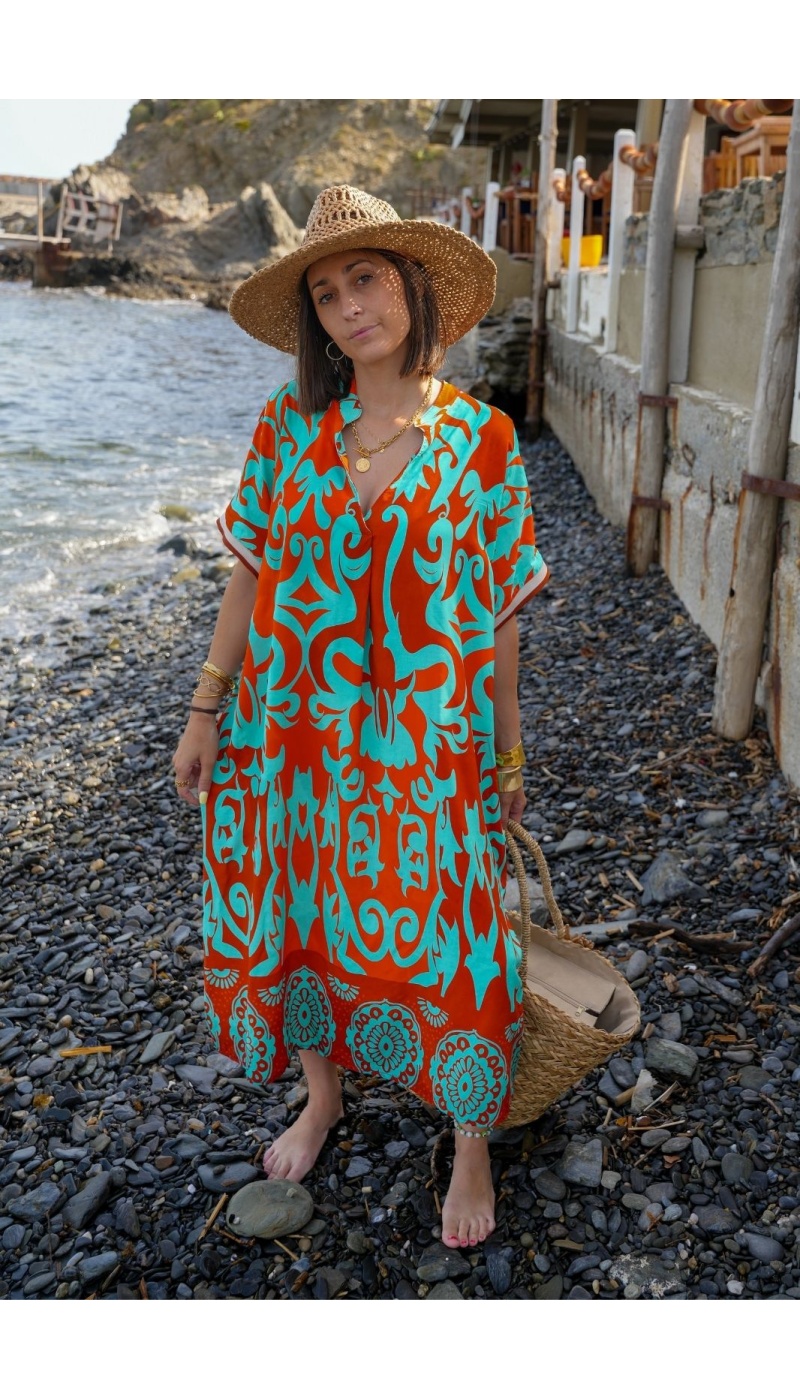 Vestido Longo VAIANA Aqua Laranja Noho - 2 | MULHERES