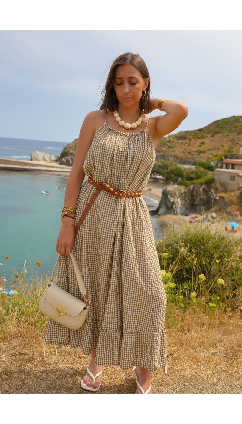 Robe Carreaux Olive VADELLA Noho - 4 | Accueil