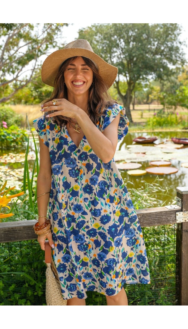 Robe Fleurs Bleues HORTENSIA Noho - 3 | Accueil