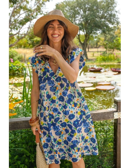Robe Fleurs Bleues HORTENSIA Noho - 3 | Accueil