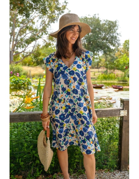 Robe Fleurs Bleues HORTENSIA Noho - 2 | Accueil