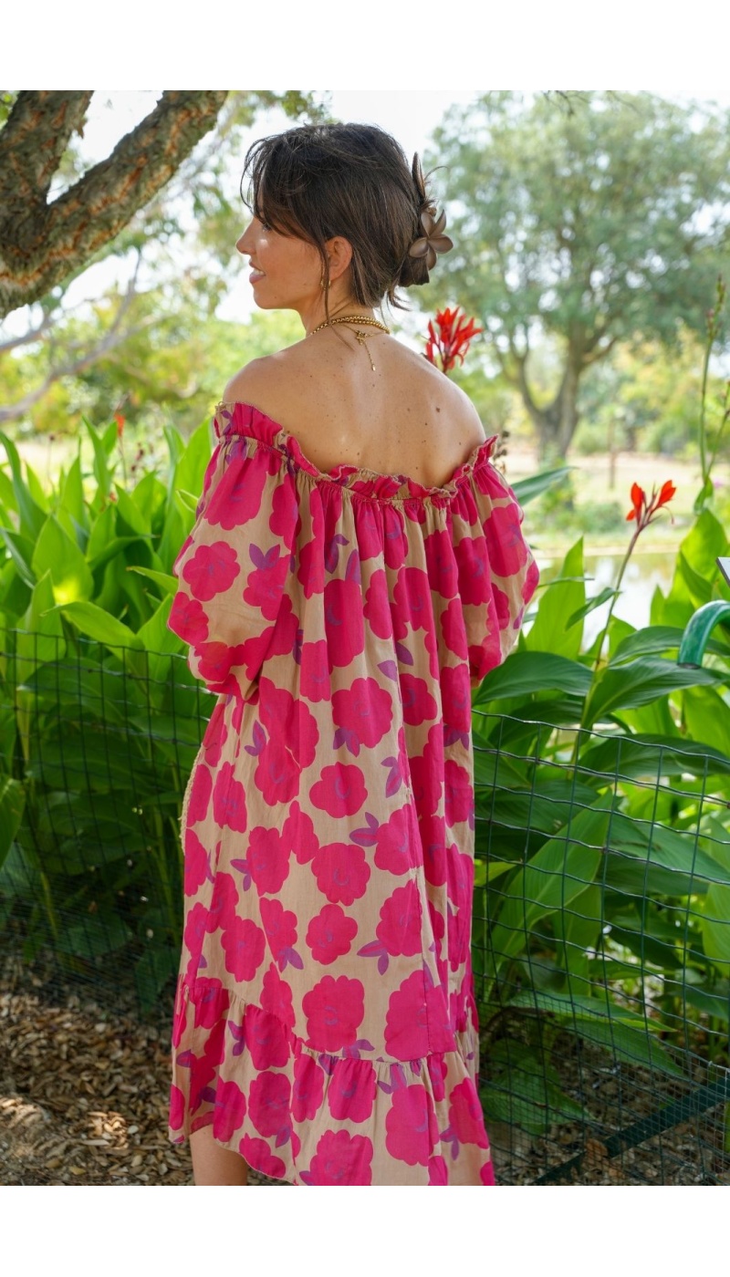 Robe Fleurs Bordeaux DAHLIA Noho - 3 | Accueil