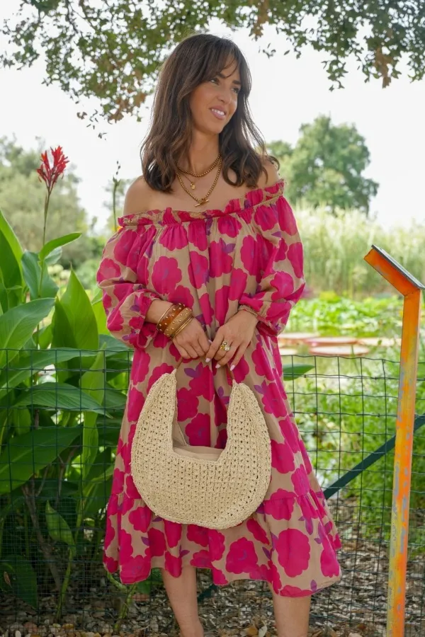 Robe Fleurs Bordeaux DAHLIA Noho - 1 | Accueil