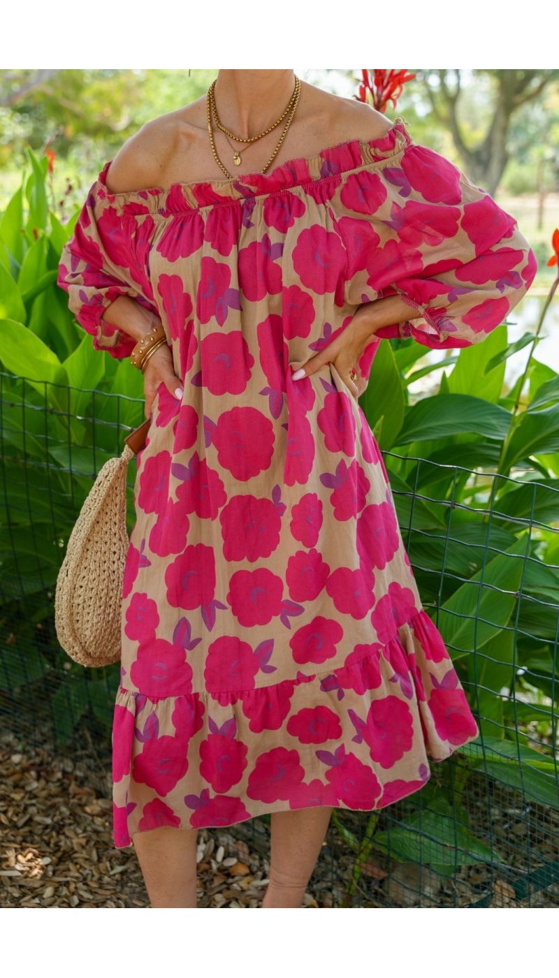 Robe Fleurs Bordeaux DAHLIA Noho - 2 | Accueil