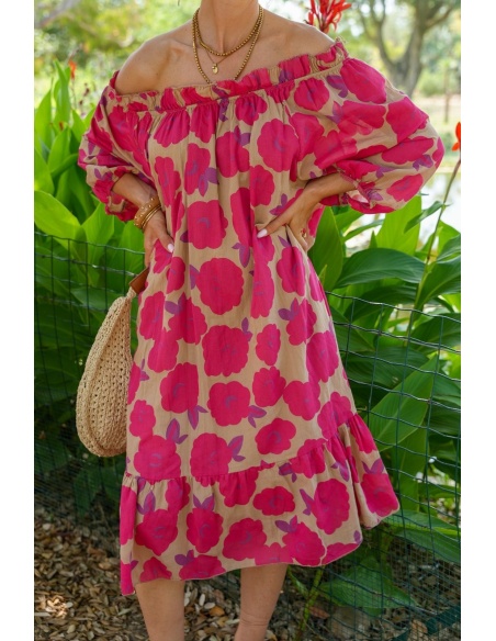 Robe Fleurs Bordeaux DAHLIA Noho - 2 | Accueil