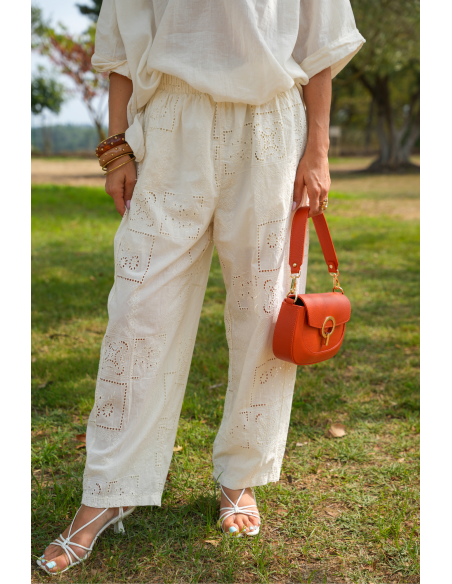 PANTALON FEMME BRODE ECRU H26 Johanna - 1 | Benvenuto