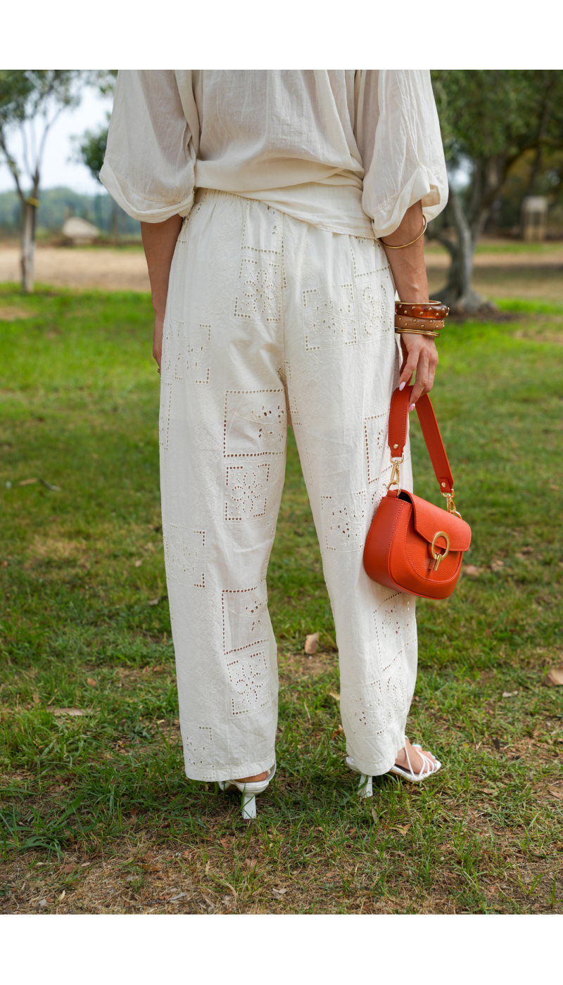 PANTALON FEMME BRODE ECRU H26 Johanna - 2 | Benvenuto
