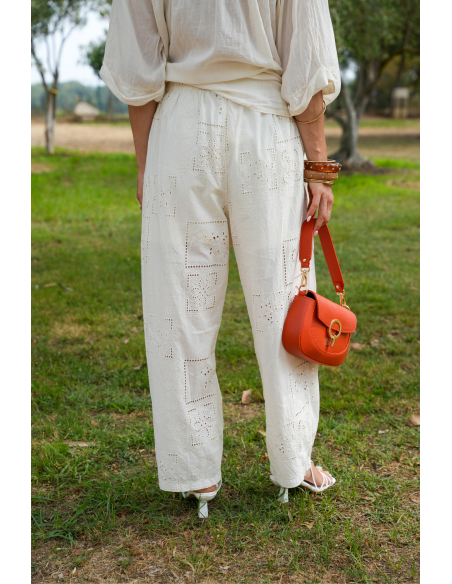 PANTALON FEMME BRODE ECRU H26 Johanna - 2 | Benvenuto