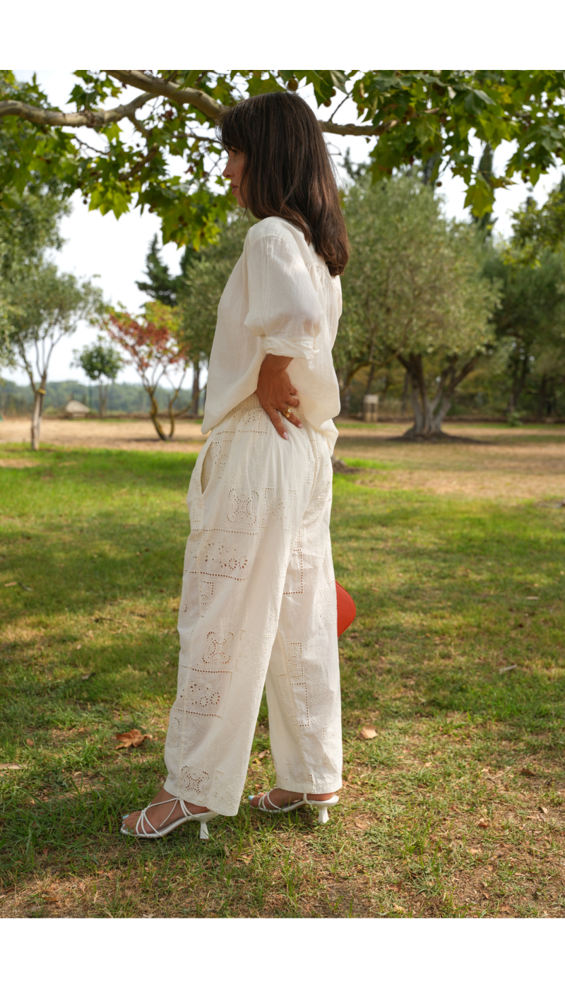 PANTALON FEMME BRODE ECRU H26 Johanna - 3 | Benvenuto
