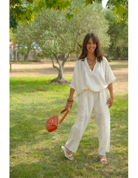PANTALON FEMME BRODE ECRU H26 Johanna - 4 | Benvenuto