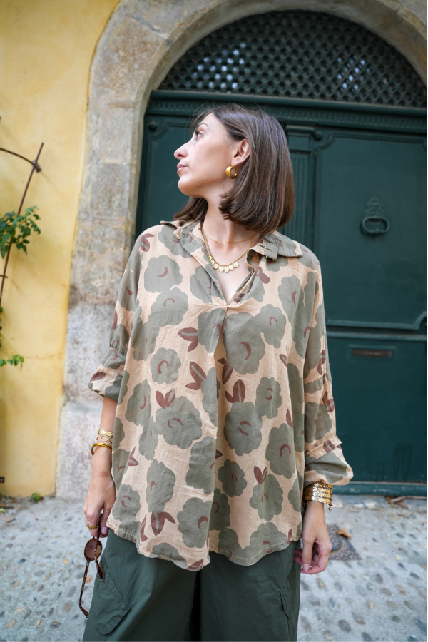 CHEMISIERS FLEUR KAKI H26 - 1 | Benvenuto