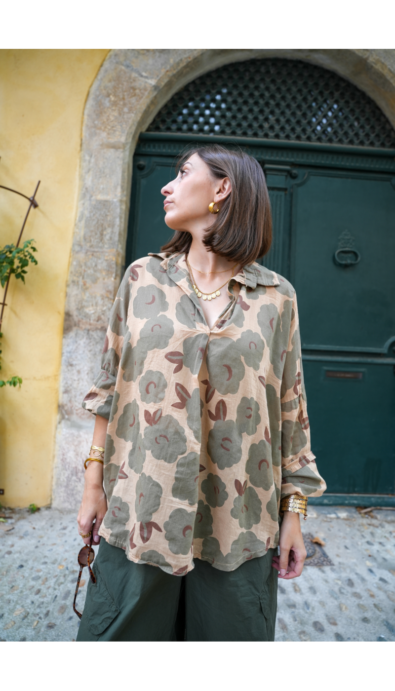 CHEMISIERS FLEUR KAKI H26 - 1 | Benvenuto