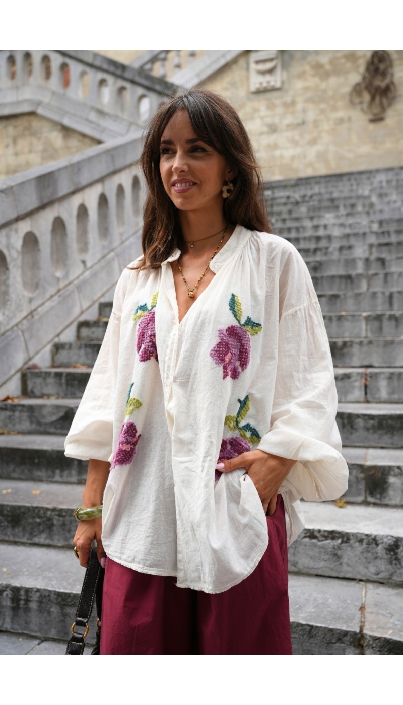 Chemisier Fleur Brodé Ecru JOHANNA ALVISA Johanna - 1 | Accueil