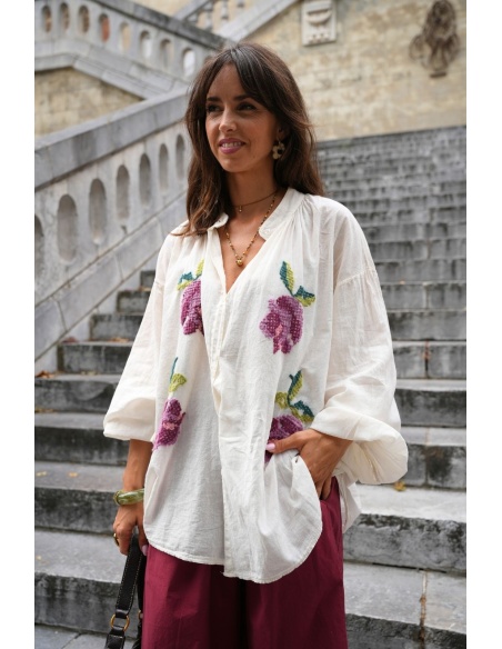 Chemisier Fleur Brodé Ecru JOHANNA ALVISA Johanna - 1 | Accueil