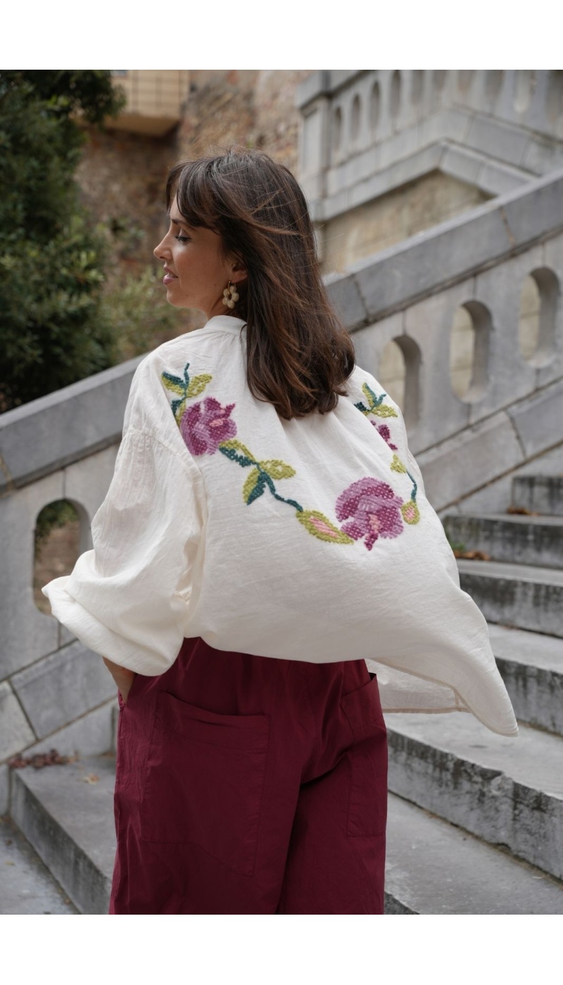 Chemisier Fleur Brodé Ecru JOHANNA ALVISA Johanna - 2 | Accueil