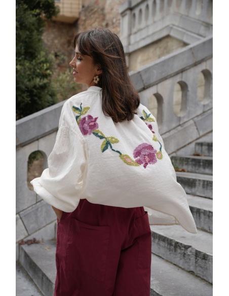 Chemisier Fleur Brodé Ecru JOHANNA ALVISA Johanna - 2 | Accueil
