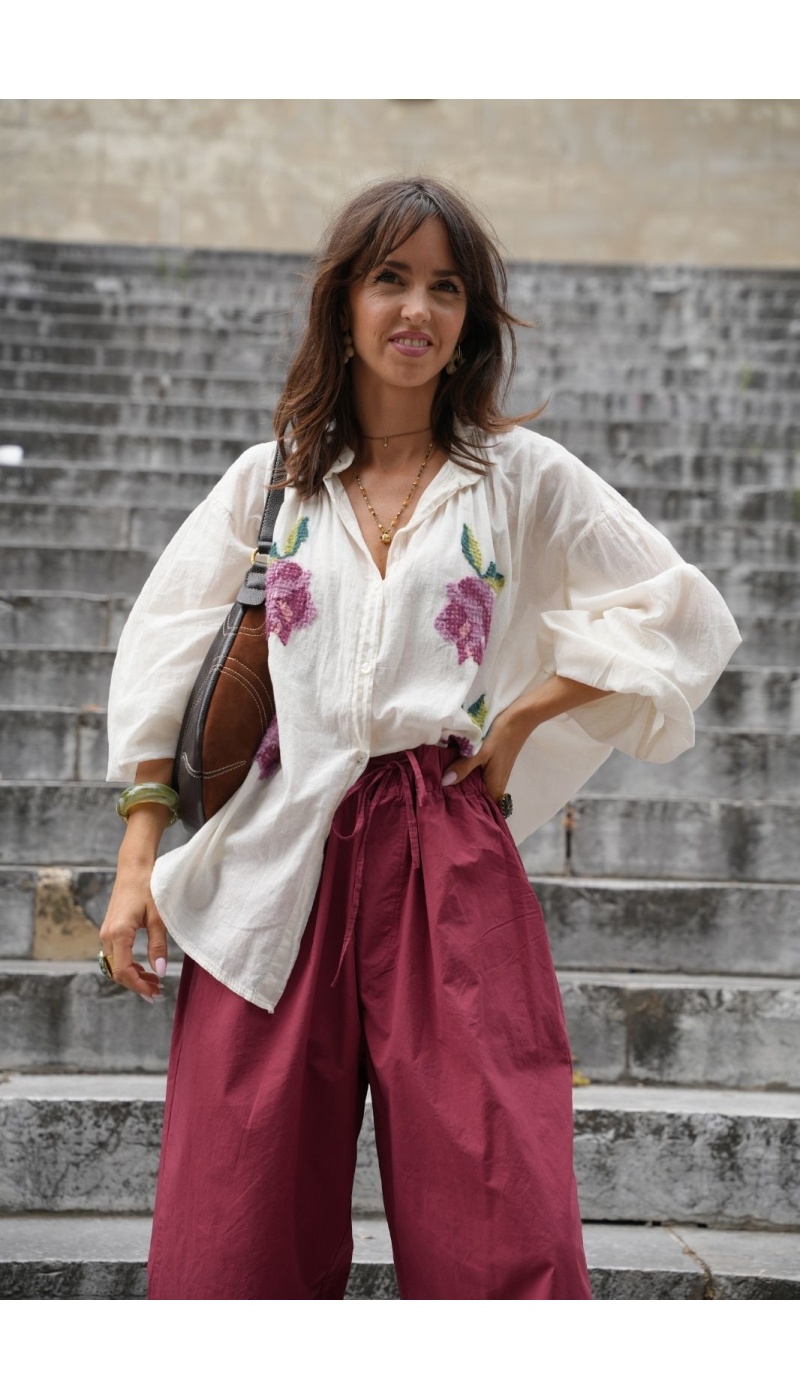 Chemisier Fleur Brodé Ecru JOHANNA ALVISA Johanna - 5 | Accueil
