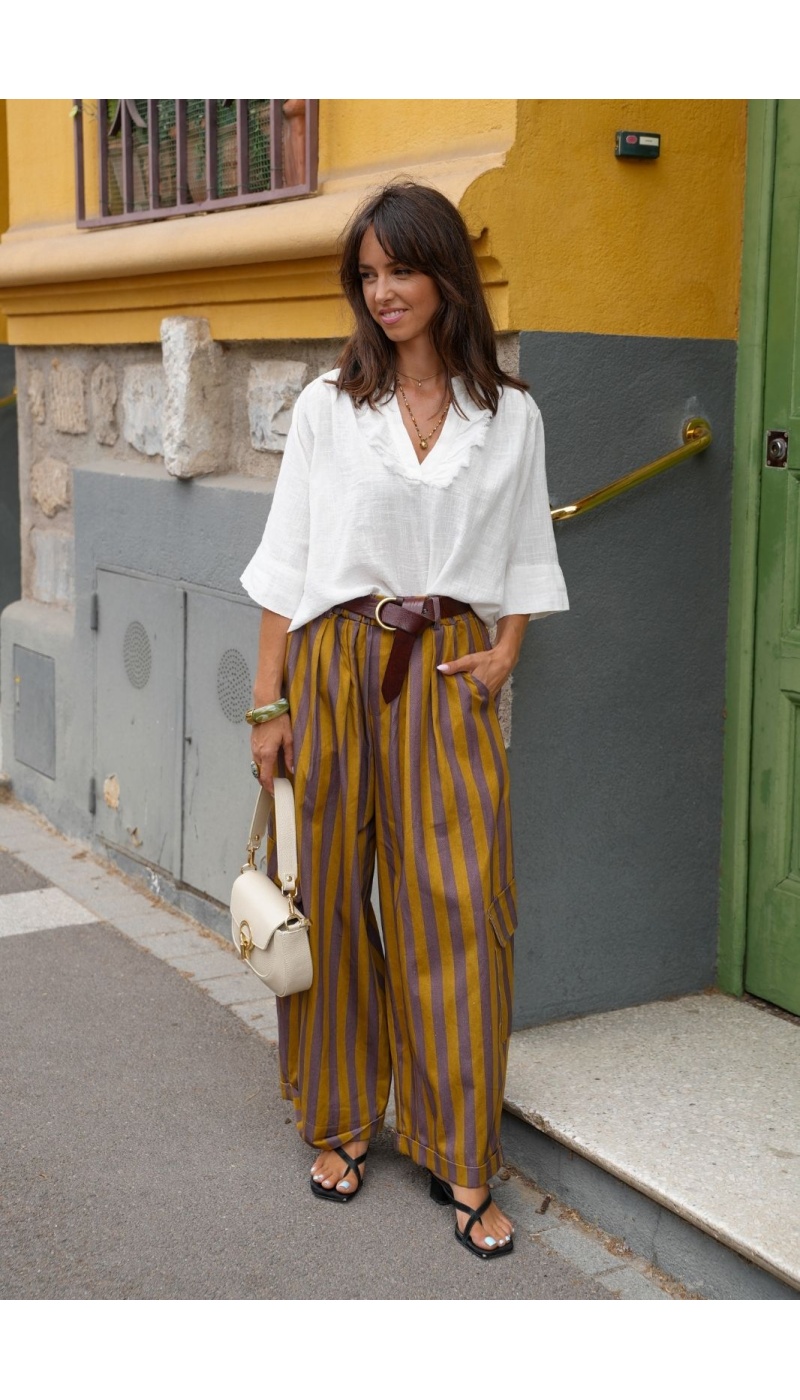 Pantalon Rayé Moutarde JOHANNA Eden Johanna - 1 | Accueil