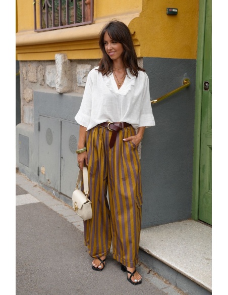 Pantalon Rayé Moutarde JOHANNA Eden Johanna - 1 | Accueil