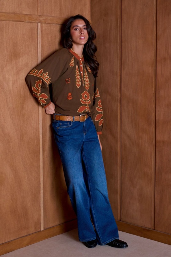 Blouse Brodé Marron TILIO Noho - 1 | Accueil 2