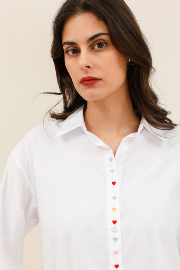 Chemise Coeur Brodé Blanche YSÉE - 1 | Accueil