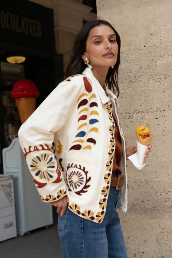 Veste Brodée Ecrue AÉNOR - 1 | Accueil