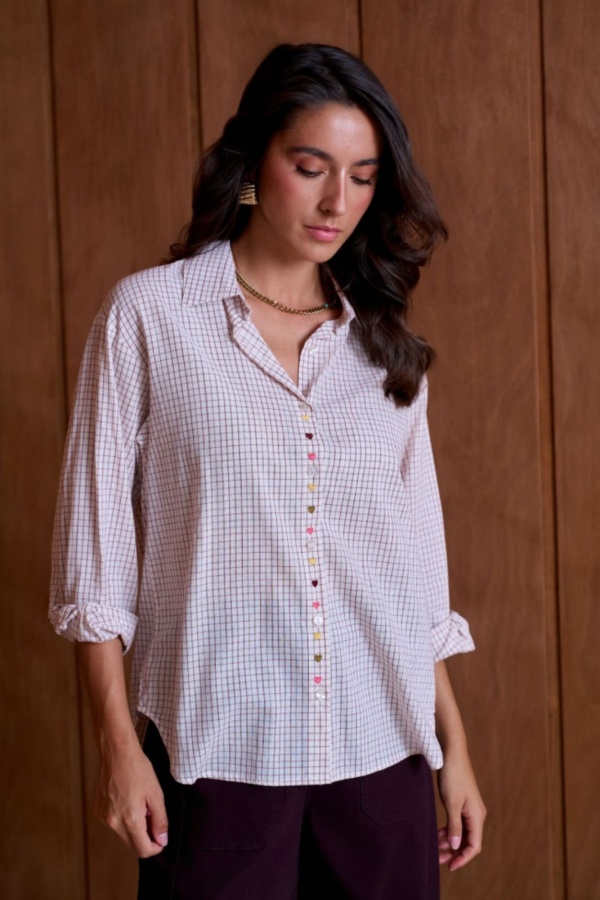 Chemise Carreaux Coeur Brodé Bordeau YSÉE Noho - 1 | Accueil 2