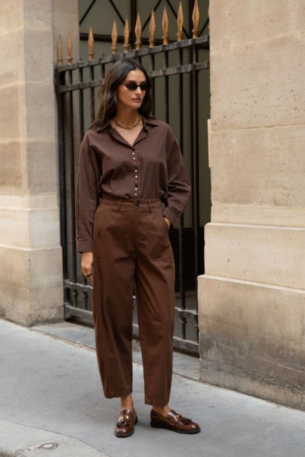 Chemise Carreaux Coeur Brodé Marron YSÉE Noho - 1 | Accueil 2