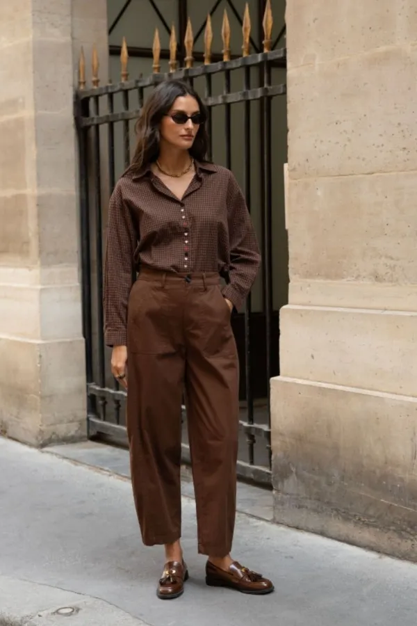 Chemise Carreaux Coeur Brodé Marron YSÉE Noho - 1 | Accueil 2