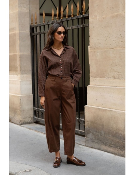 Chemise Carreaux Coeur Brodé Marron YSÉE Noho - 2 | Accueil