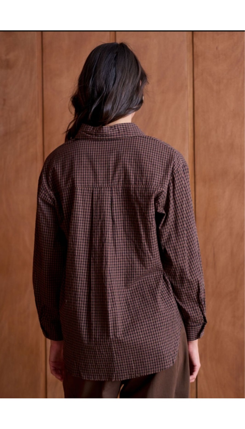 Chemise Carreaux Coeur Brodé Marron YSÉE Noho - 3 | Accueil