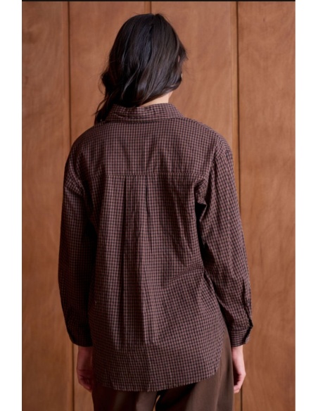 Chemise Carreaux Coeur Brodé Marron YSÉE Noho - 3 | Accueil