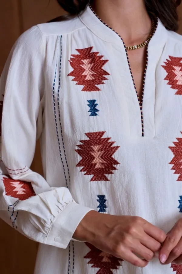 Blouse Motif Brodé Ecru KERDREN Noho - 1 | Accueil