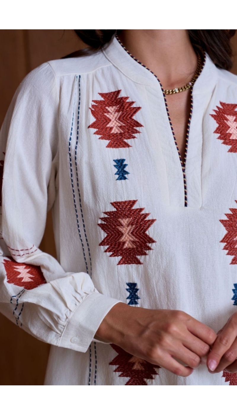 Blouse Motif Brodé Ecru KERDREN Noho - 1 | Accueil
