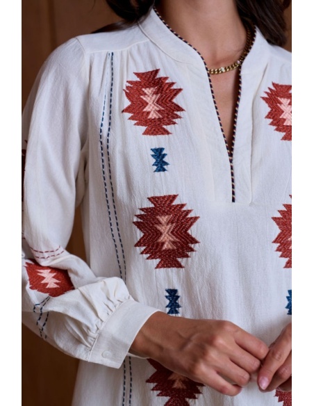 Blouse Motif Brodé Ecru KERDREN Noho - 1 | Accueil