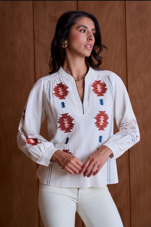 Blouse Motif Brodé Ecru KERDREN Noho - 1 | Accueil 2