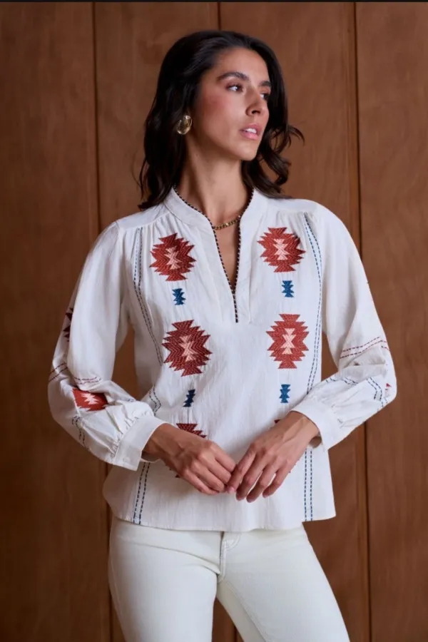 Blouse Motif Brodé Ecru KERDREN Noho - 1 | Accueil 2
