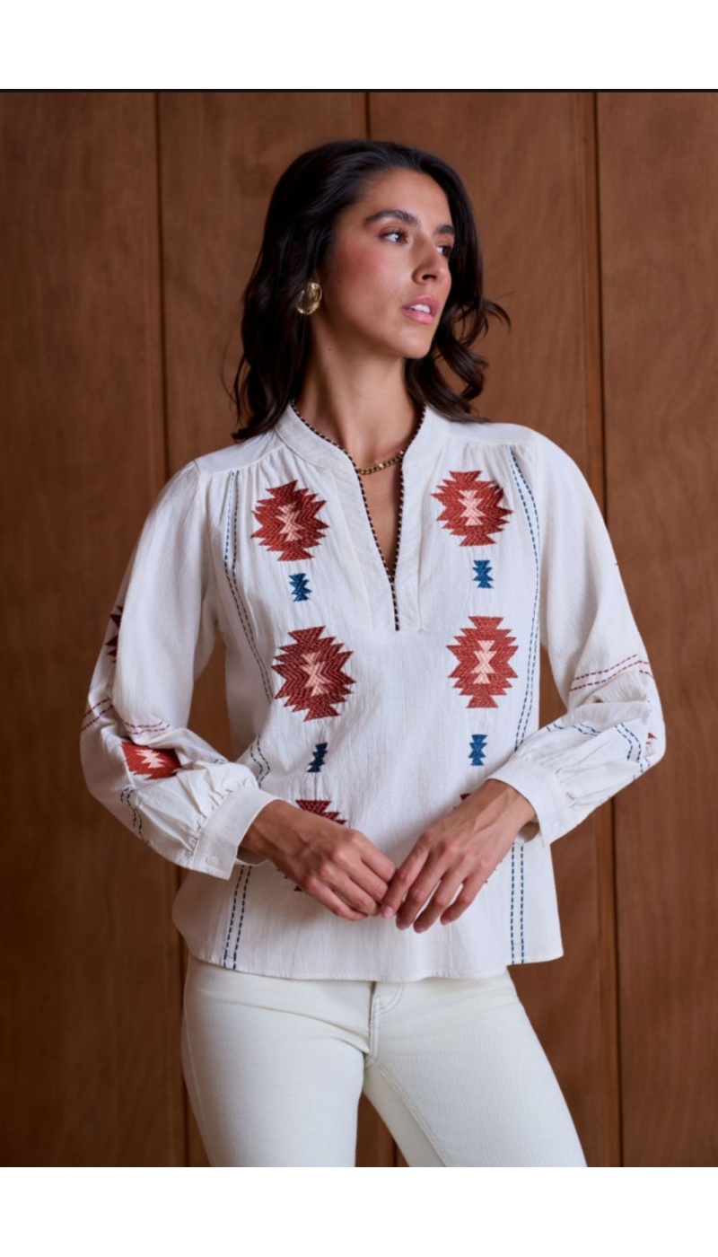 Blouse Motif Brodé Ecru KERDREN Noho - 2 | Accueil