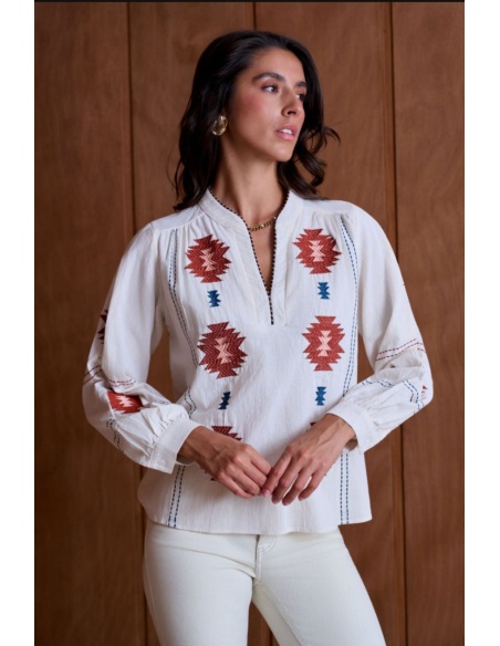 Blouse Motif Brodé Ecru KERDREN Noho - 2 | Accueil