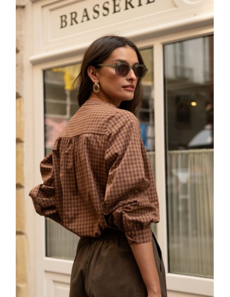 Chemisier Carreaux Brodé Camel RORTHAYS Noho - 4 | Accueil