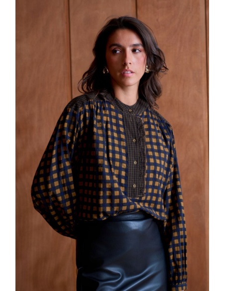 Chemisier Carreaux Choco ARMEL Noho - 1 | Accueil