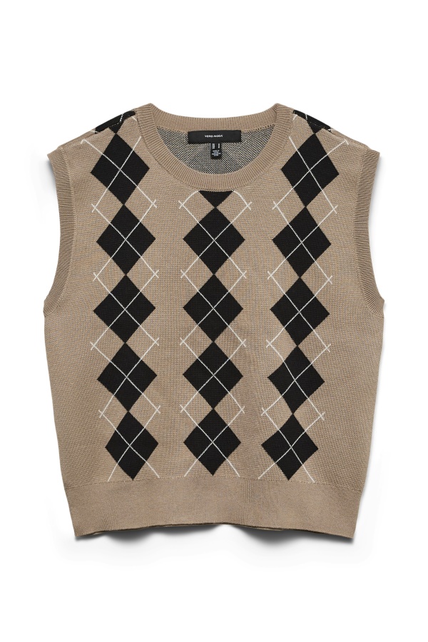 Pull Sans Manche Motif Losanges Beige VMINES Vero Moda - 1 | Accueil