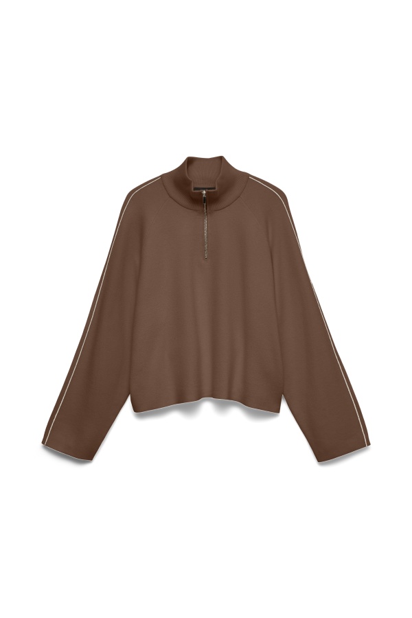 Pull Zippé Cacao VMSABA Vero Moda - 1 | Accueil