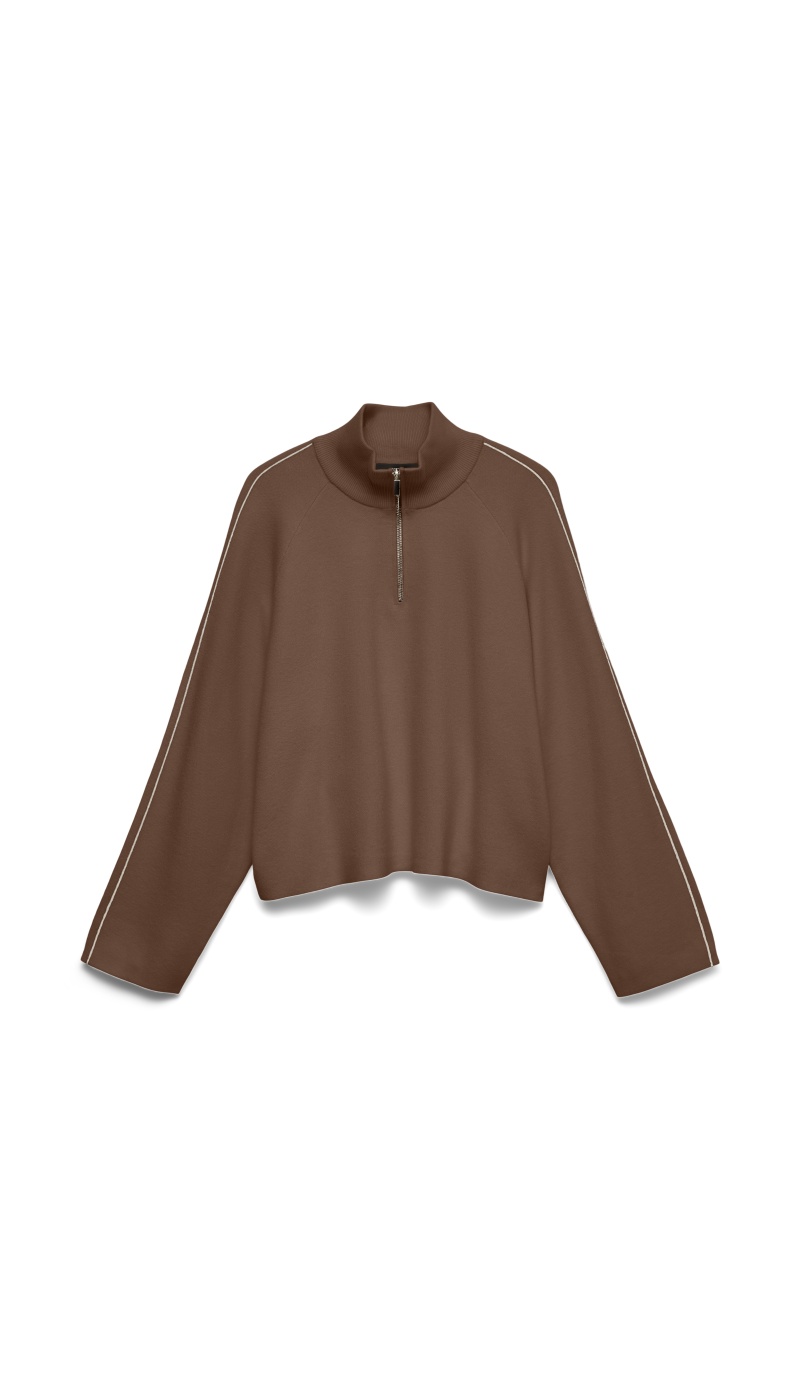 Pull Zippé Cacao VMSABA Vero Moda - 1 | Accueil
