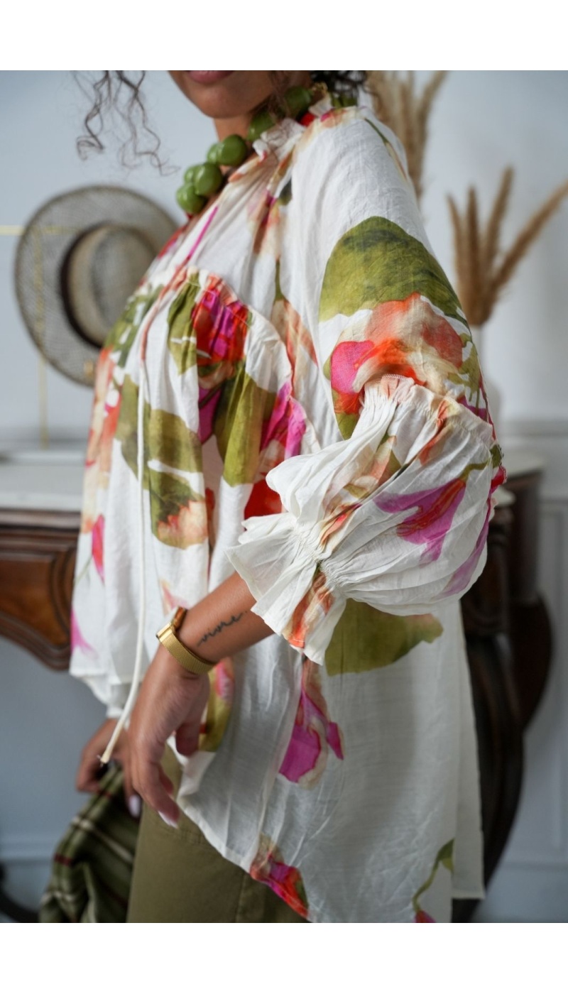 Blouse Fleurs Ecru HELENE Noho - 3 | Accueil