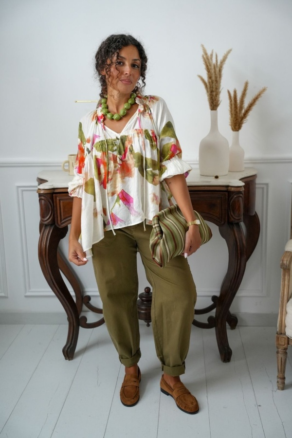 Blouse Fleurs Ecru HELENE Noho - 1 | Accueil